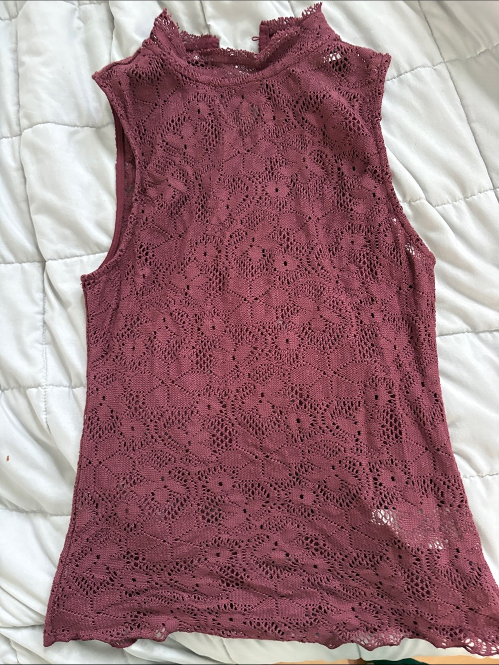 Free People Dusty Rose Crochet Mock-Neck Tank